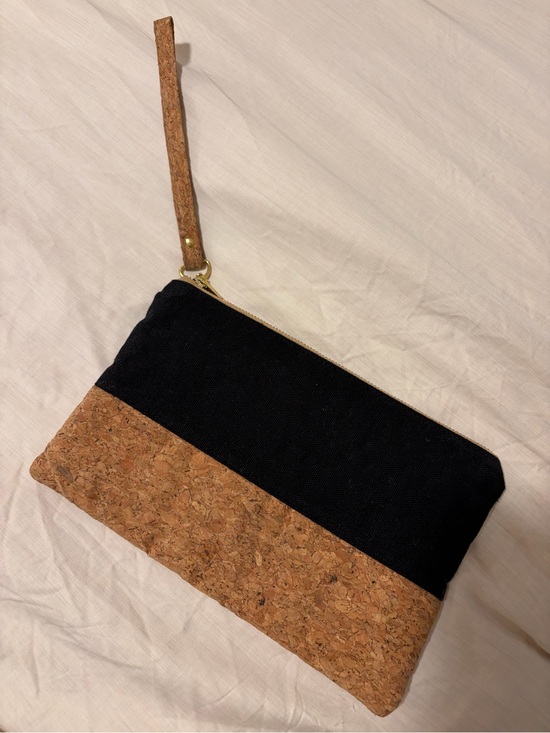 Handbags - Black and Cork Wristlet Clutch - Minimal Women's Bag